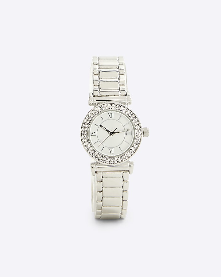 Silver Slim Bar Pave Watch