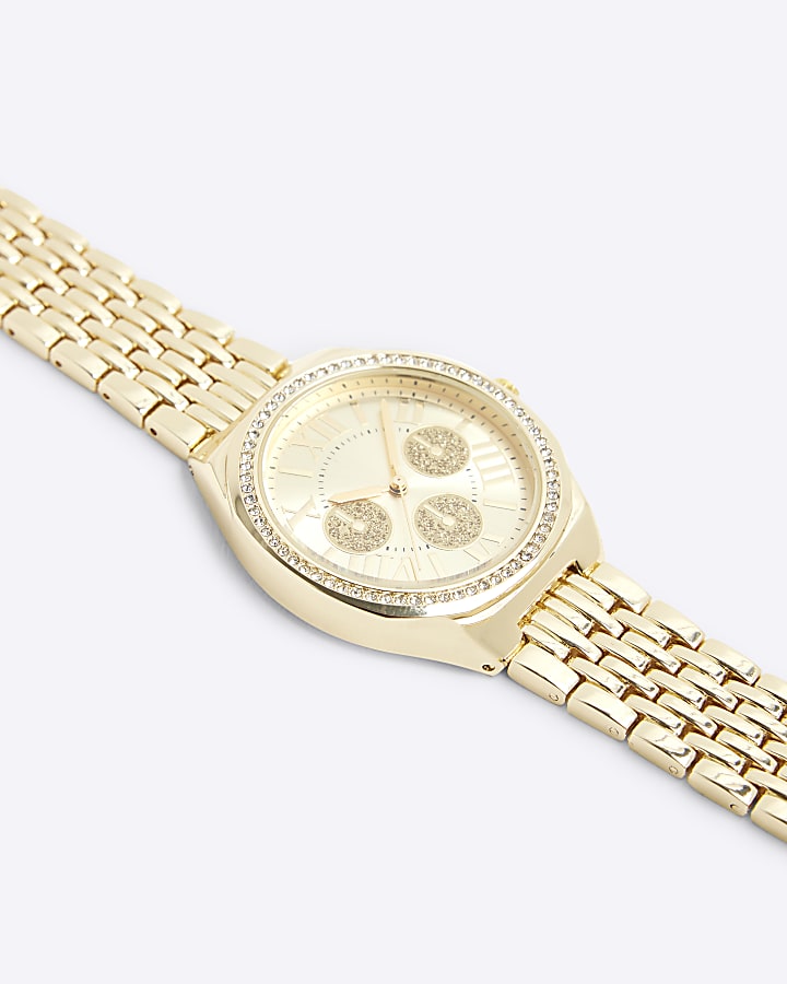 Gold Wide Strap Pave Watch