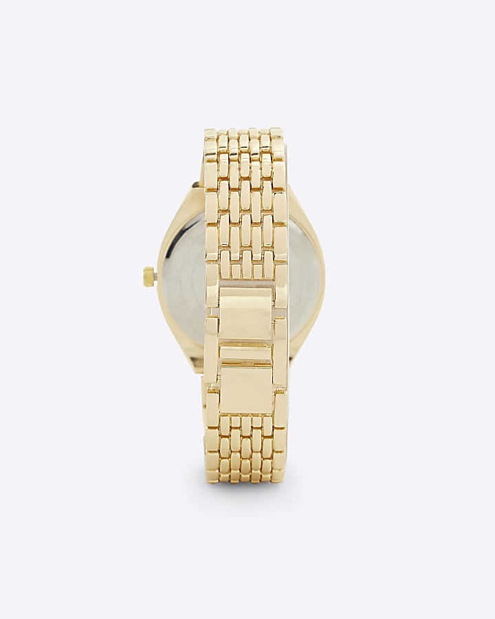 Gold Wide Strap Pave Watch