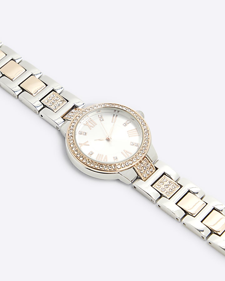 Silver Rose Gold Pave Watch