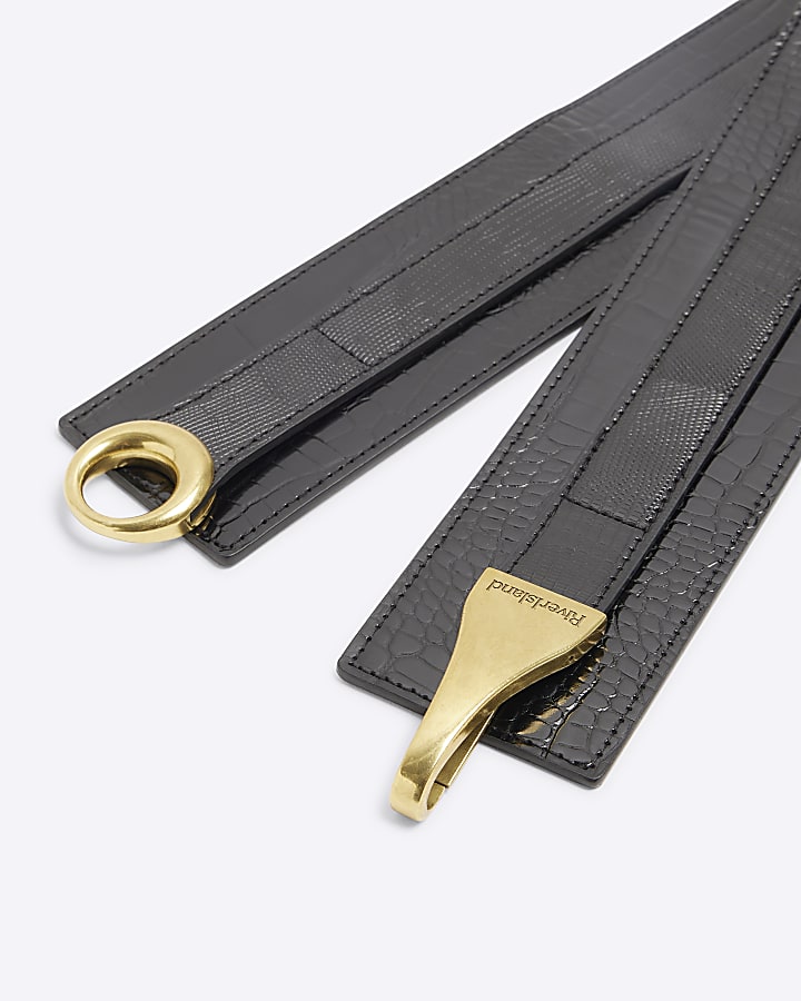 Black Croc Embossed Lobster Clip Belt