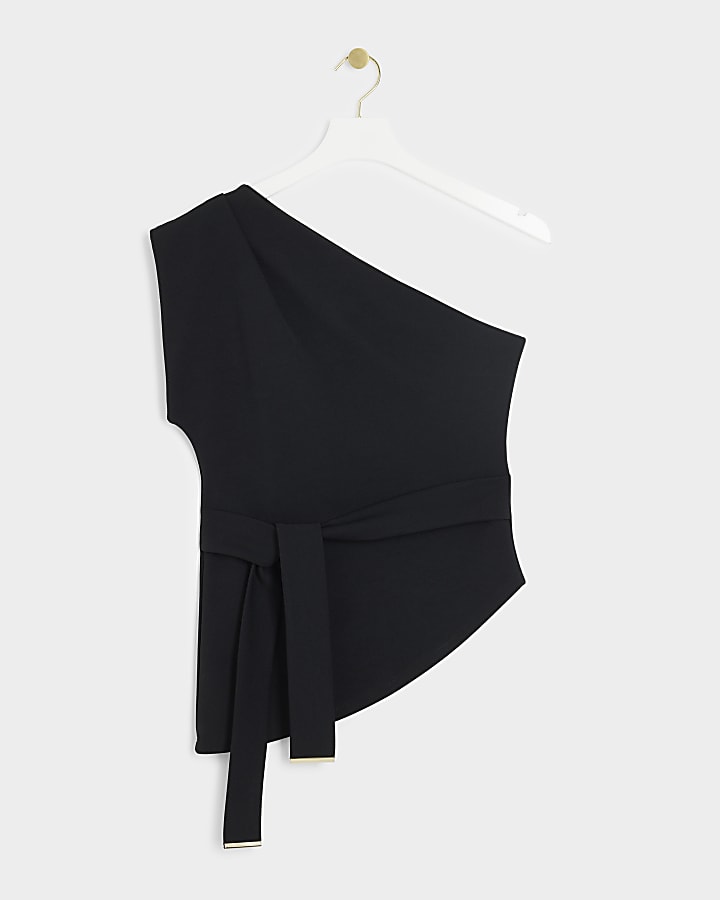 Black belted asymmetric vest top