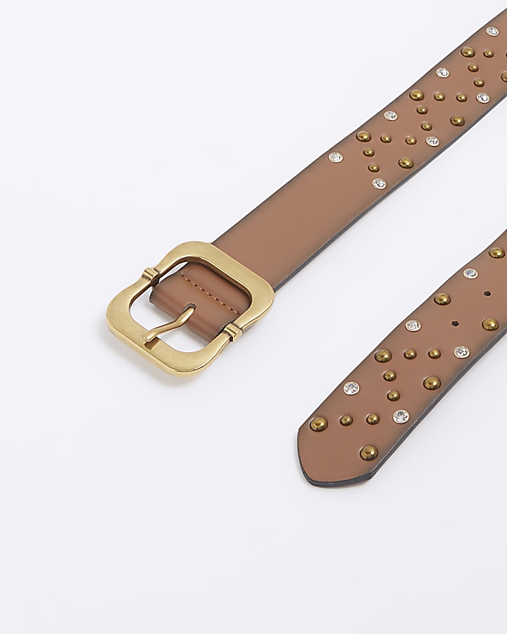 Brown Studded Diamante Belt