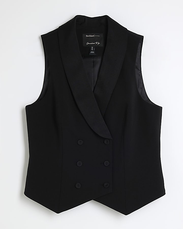 Petite Black Fitted Tuxedo Waistcoat