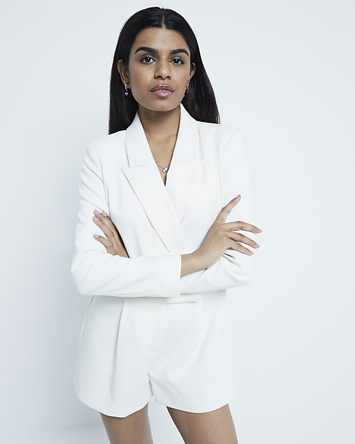 Petite Cream Tuxedo Playsuit
