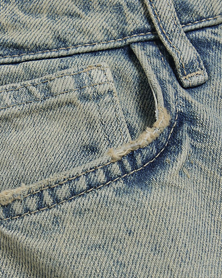 Blue relaxed straight faded jeans
