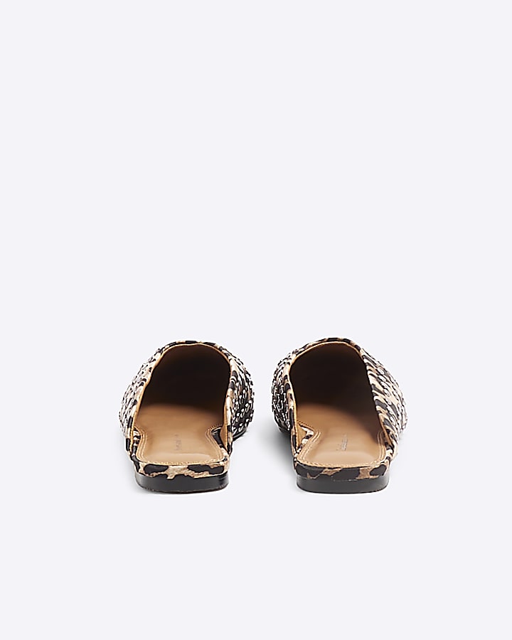 Brown Leopard print Studded Mules