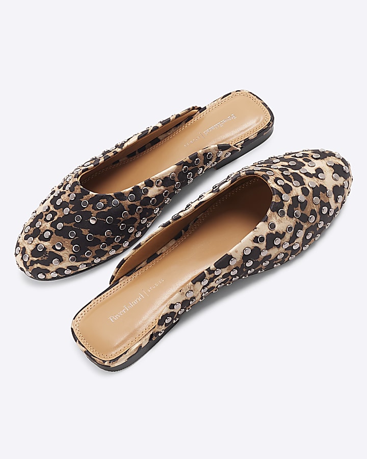 Brown Leopard print Studded Mules