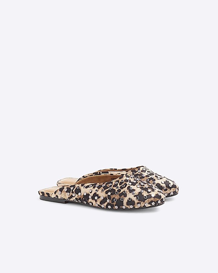 Brown Leopard print Studded Mules