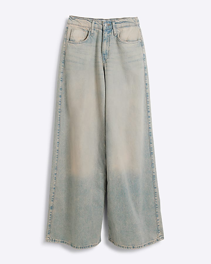 Grey mid rise faded wide leg jeans