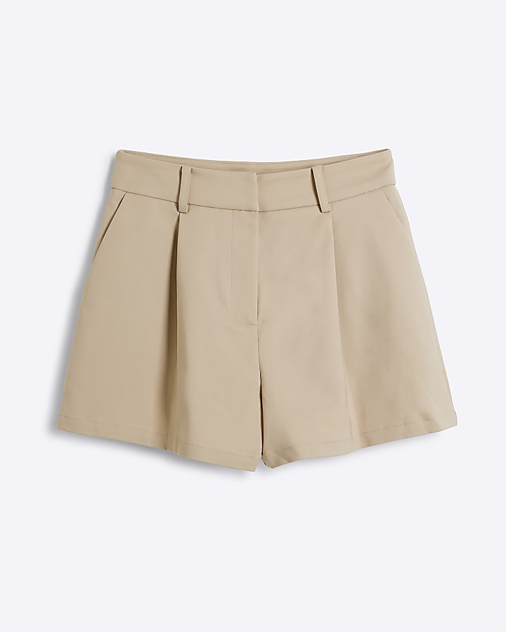 Beige Cotton Blend Tailored Shorts