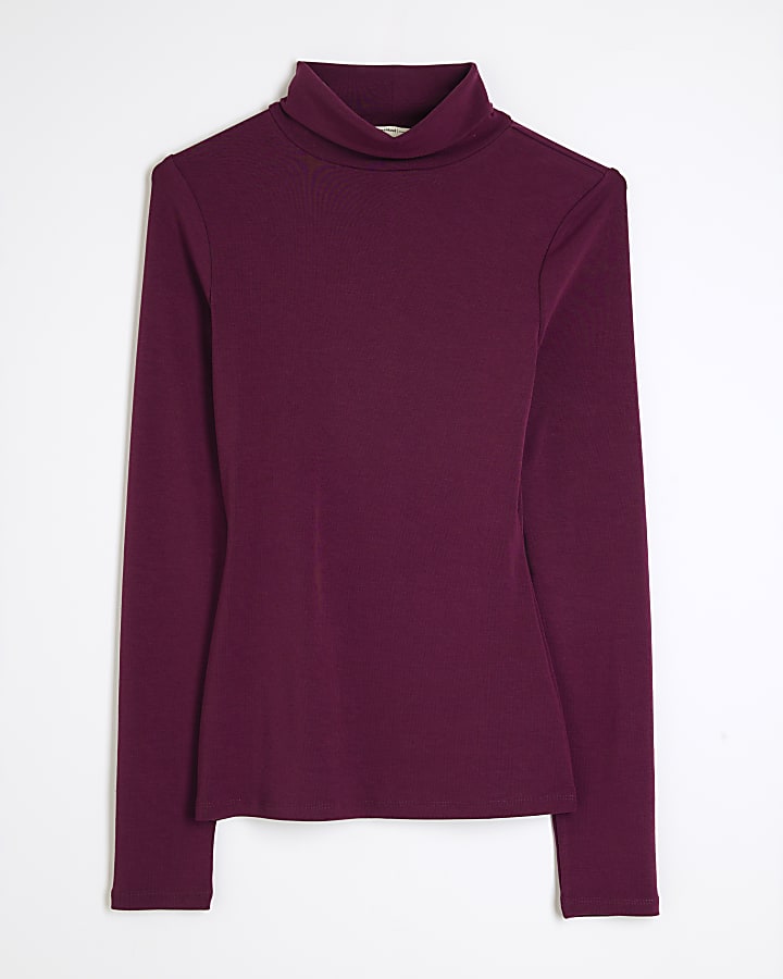 Red Long Sleeve Roll Neck Top