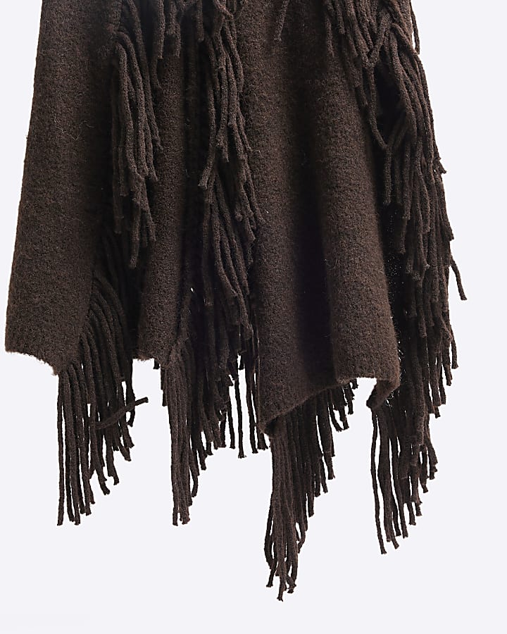 Brown Tassel Hem Knitted Scarf