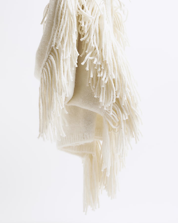 Cream Extreme Tassel Knitted Scarf