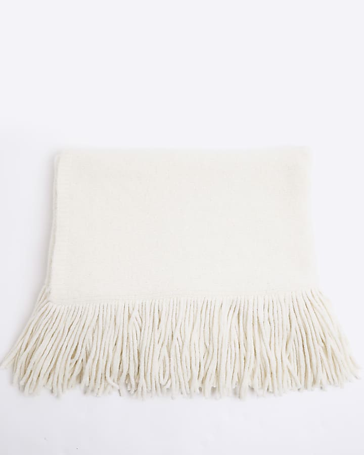 Cream Extreme Tassel Knitted Scarf