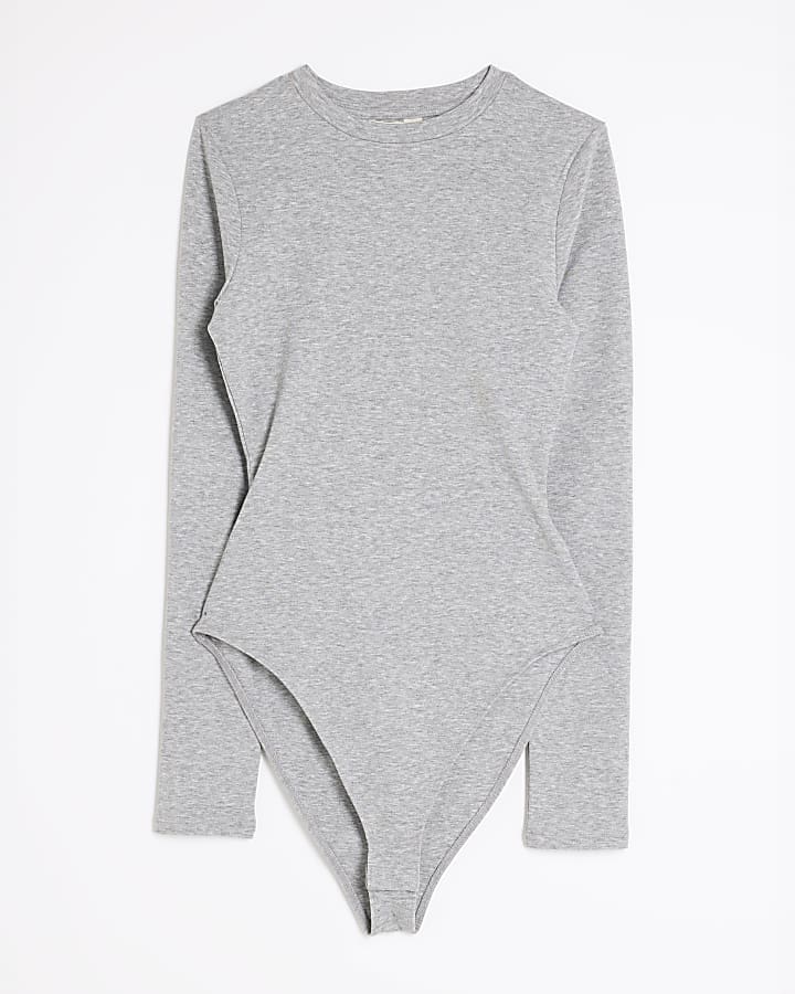 Grey Long Sleeve Crew Neck Bodysuit
