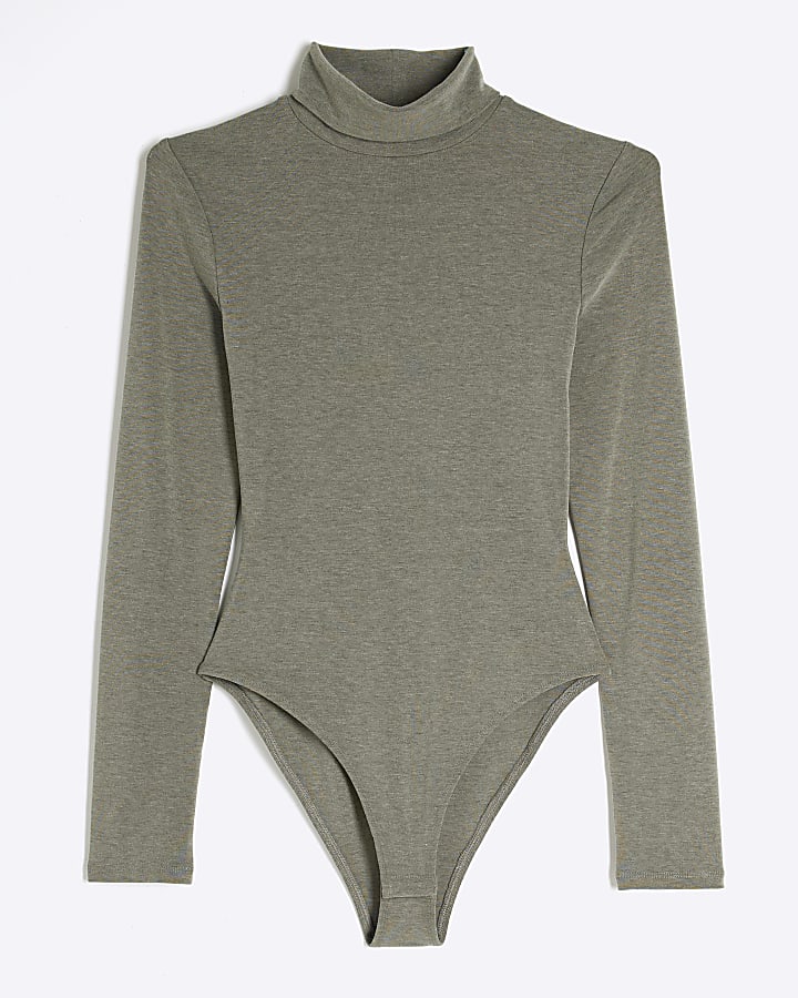 Khaki Long Sleeved Roll Neck Bodysuit