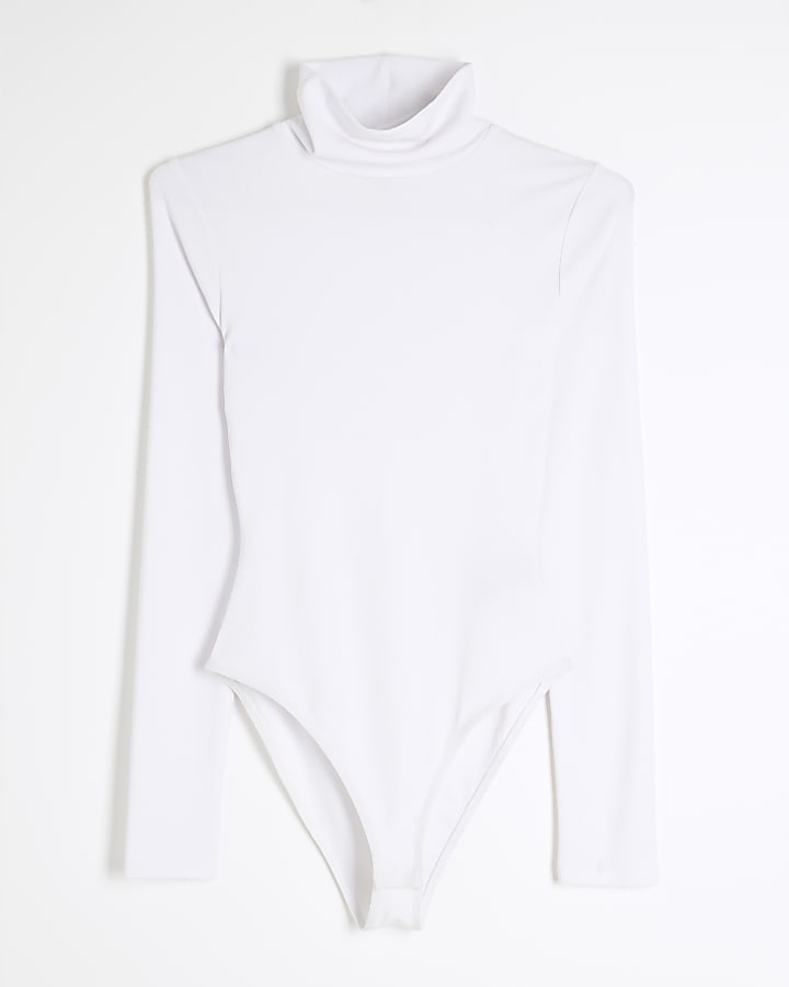 White Long Sleeve Roll Neck Bodysuit