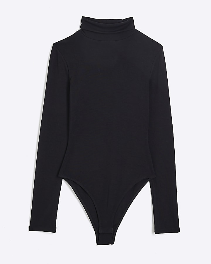 Black  Long Sleeve Roll Neck Bodysuit