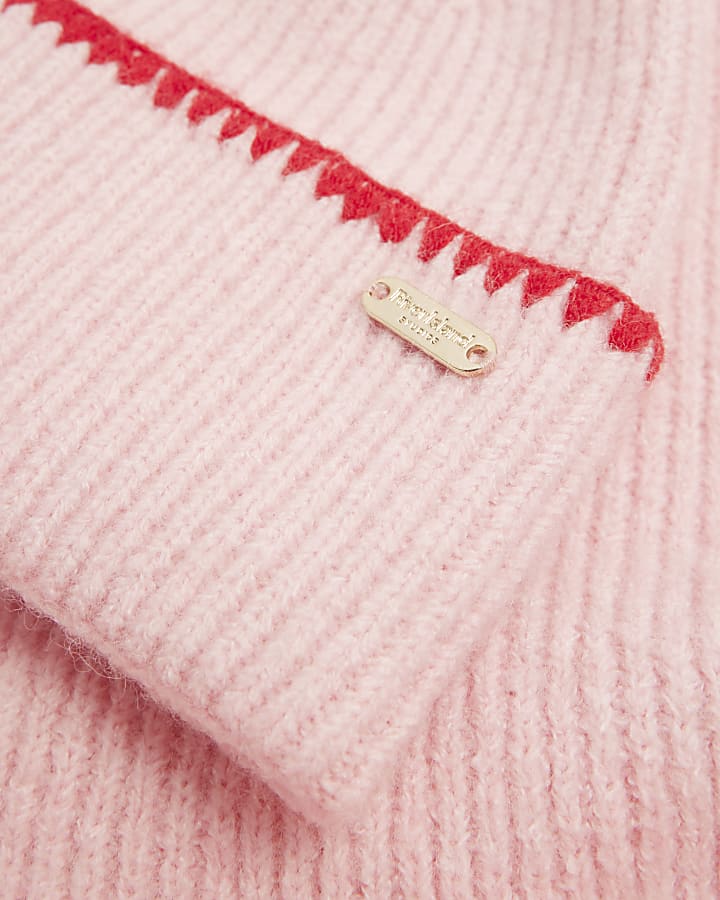 Pink Blanket Stitch Scarf and Hat Gift Set