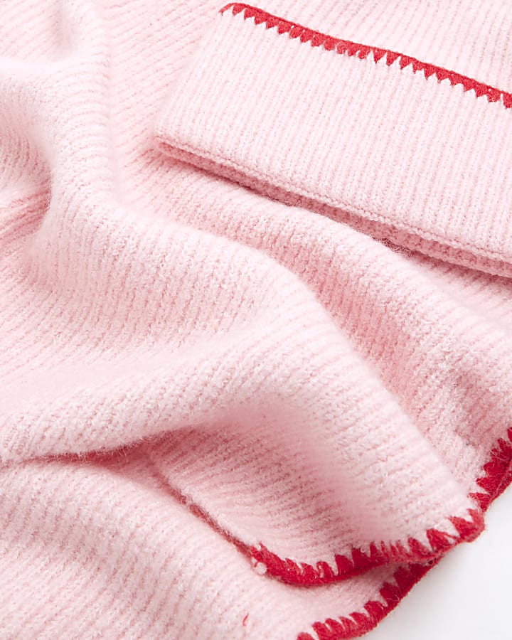 Pink Blanket Stitch Scarf and Hat Gift Set