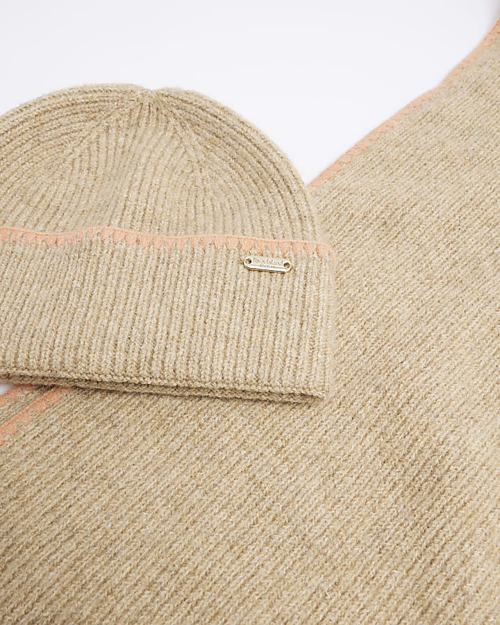 Beige Hat and Scarf Gift Set