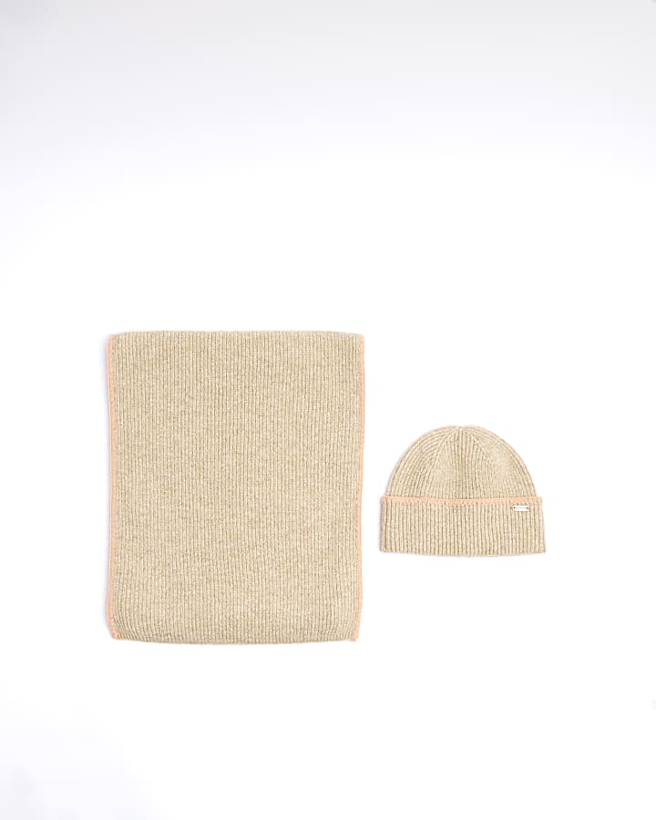 Beige Hat and Scarf Gift Set