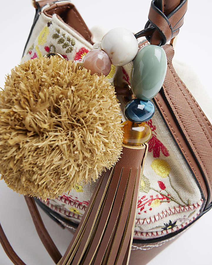 Cream Embroidered Bucket bag