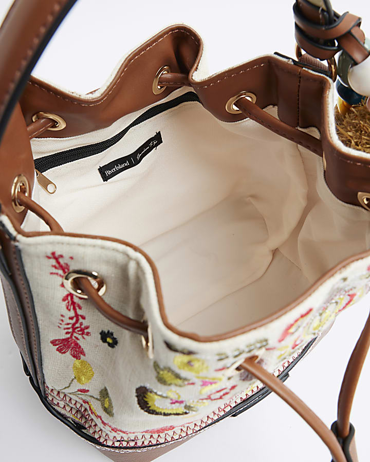 Cream Embroidered Bucket bag