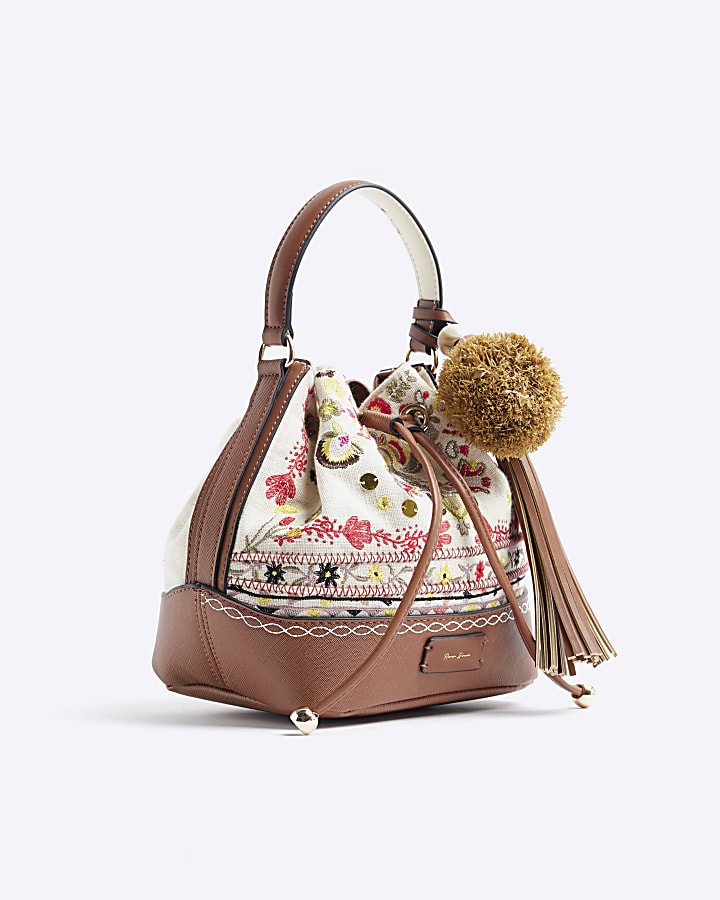 Cream Embroidered Bucket bag