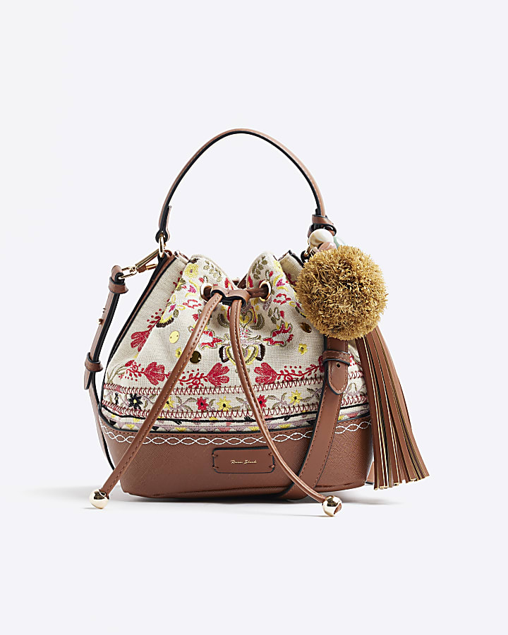 Cream Embroidered Bucket bag