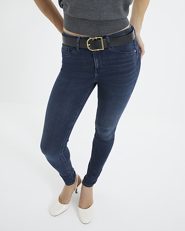 Blue denim mid rise molly sculpted jeans