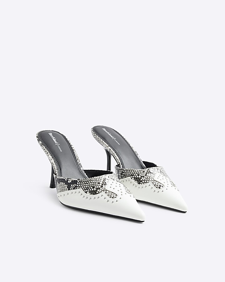 Grey Western Mule Heeled Court Shoes