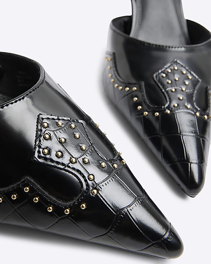 Black Western Mule Heeled Court Shoes