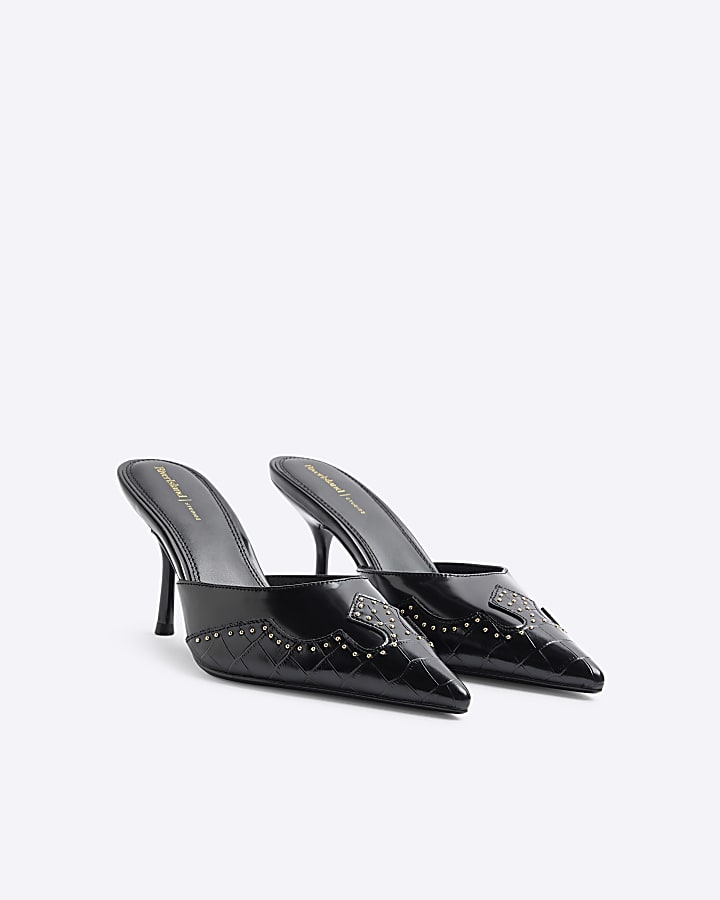 Black Western Mule Heeled Court Shoes