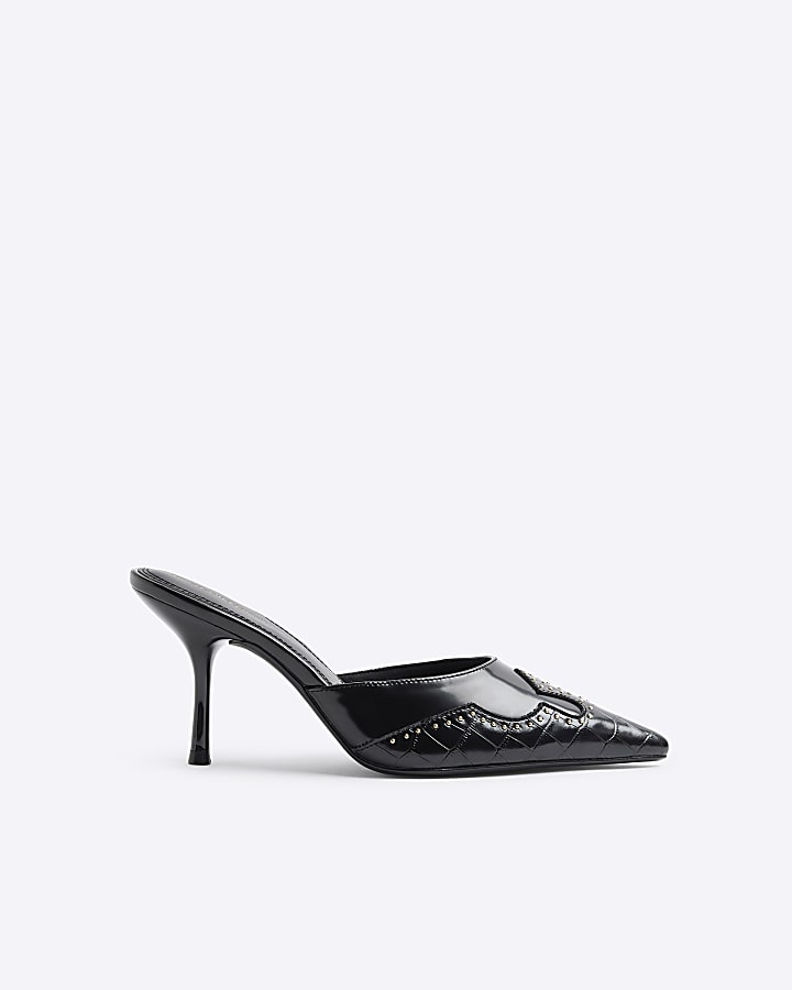 Black Western Mule Heeled Court Shoes