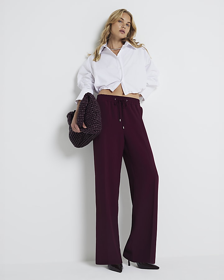 Red elasticated Wide Leg Trouser River Island