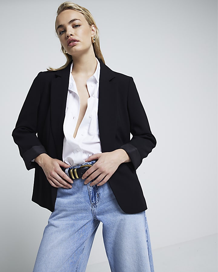 Black rolled sleeve blazer