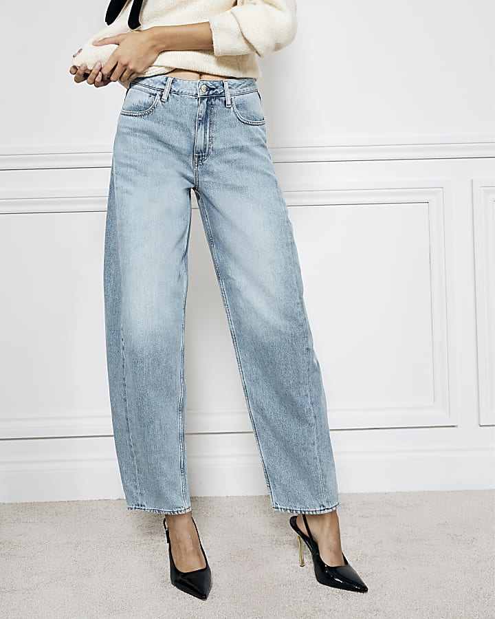 Blue Seamed Barrel Jeans