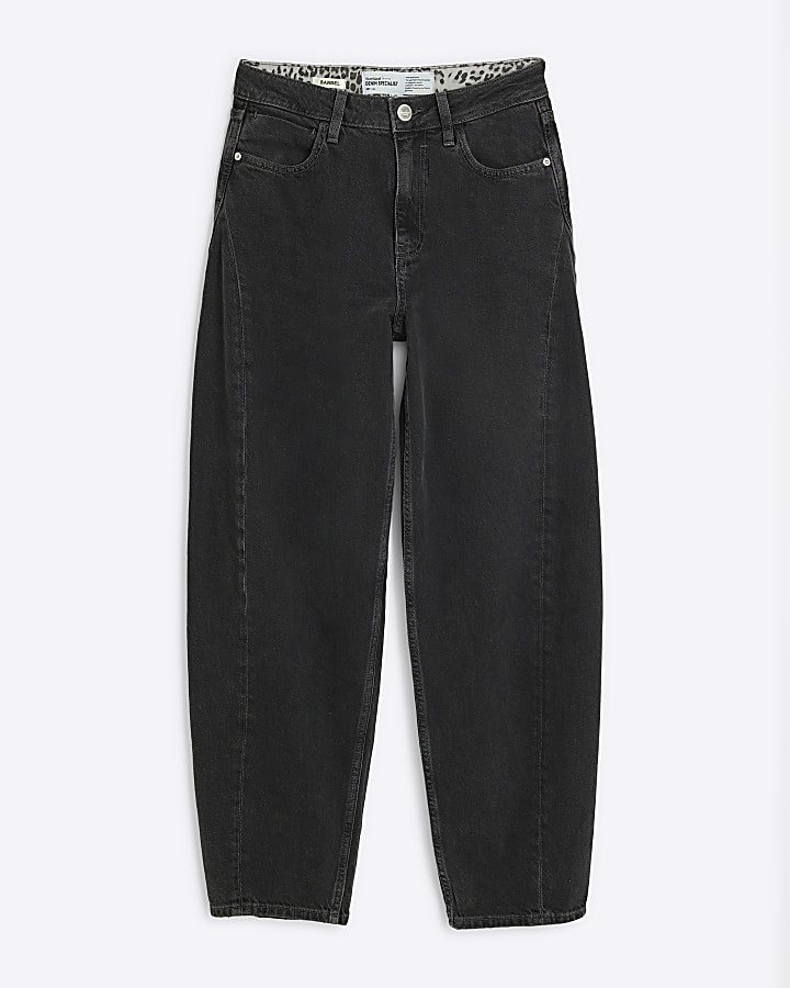 Black Denim Barrel Jeans