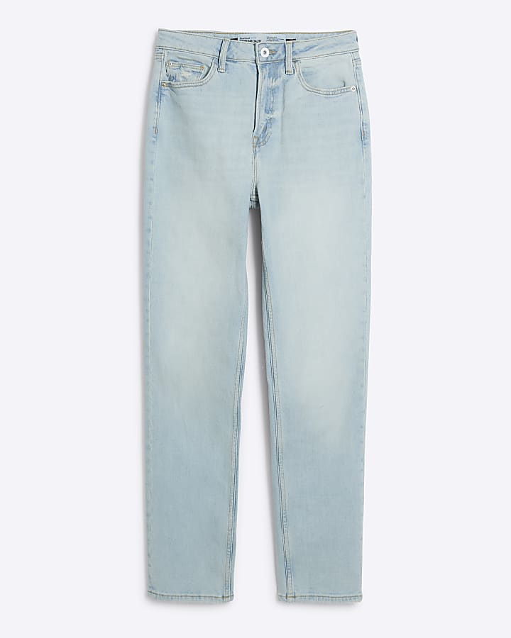 Blue High Waisted Slim Straight Jeans