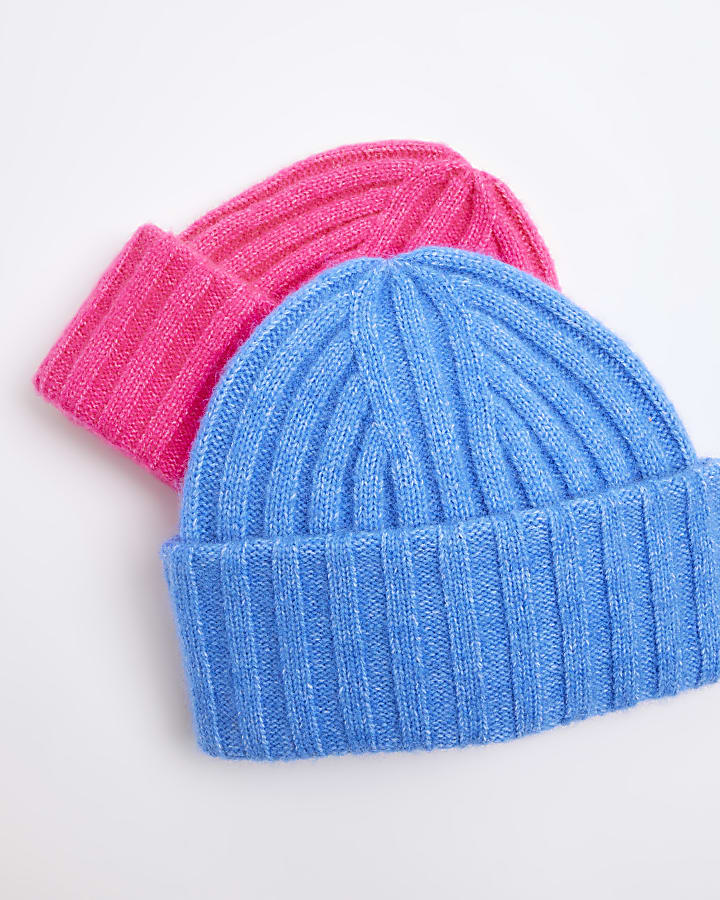 Blue Double Turn Up Beanie