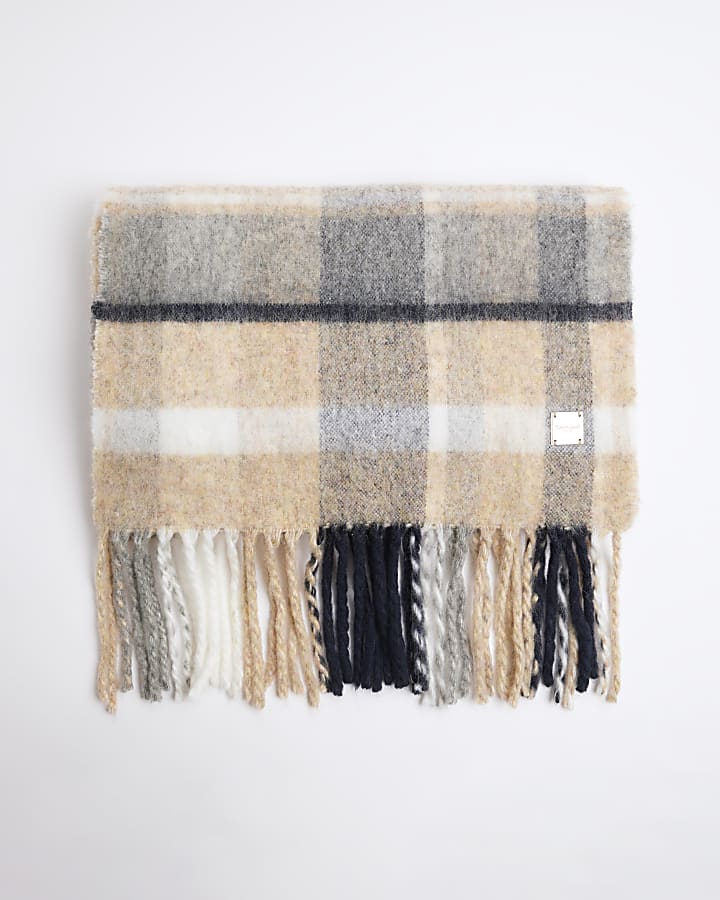 Beige Check Heavyweight Scarf