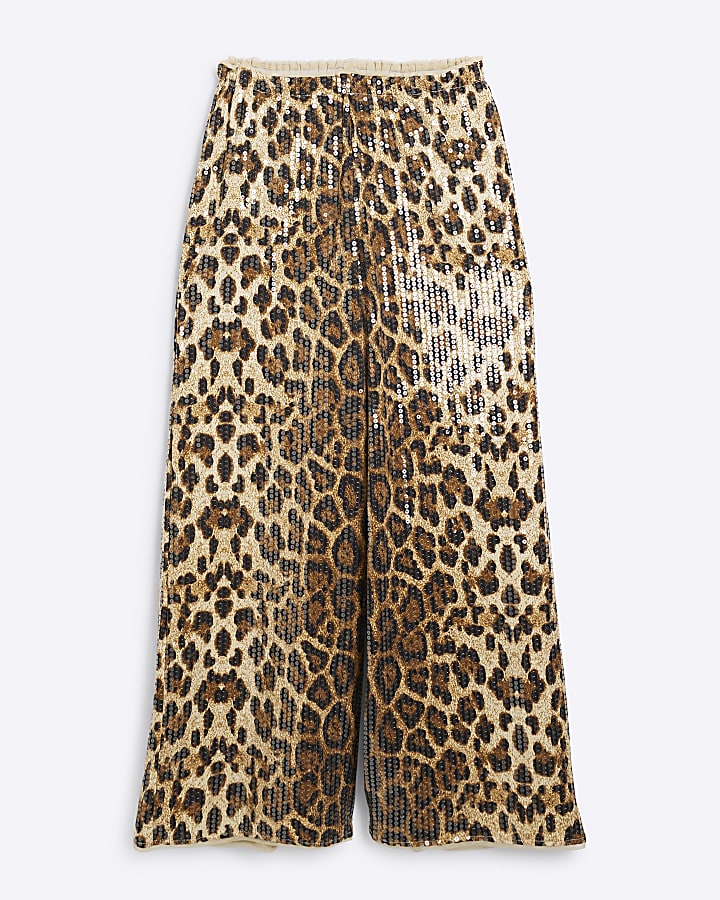 Petite Beige Leopard Print Sequin Trousers