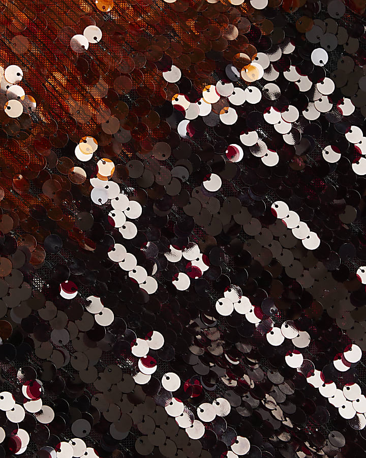 Red Long Sleeved Ombre Sequin Top