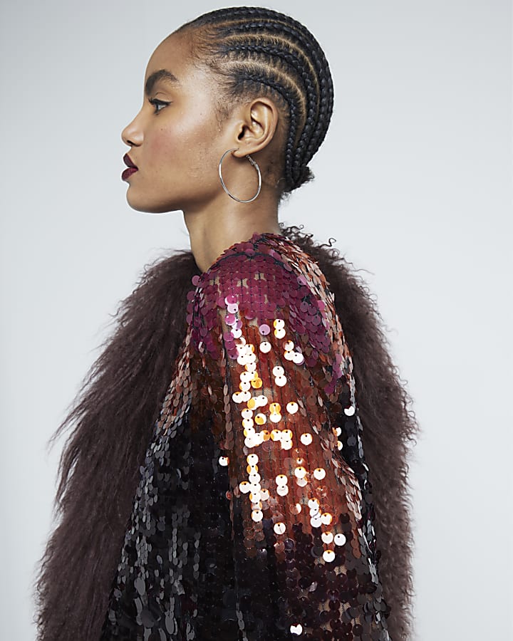 Red Long Sleeved Ombre Sequin Top