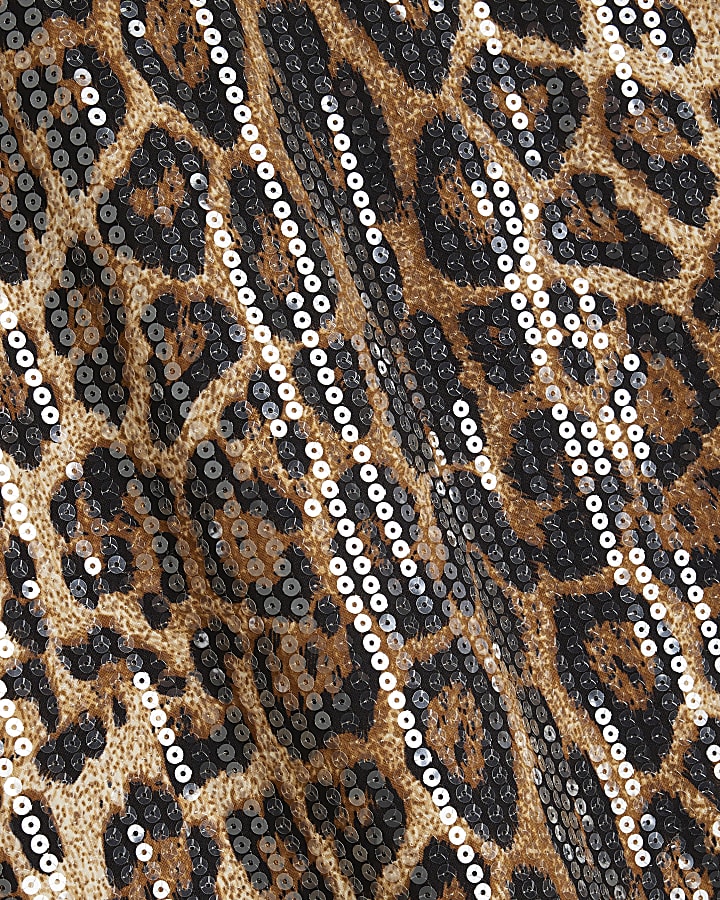 Plus Brown Leopard Print Sequin T-Shirt