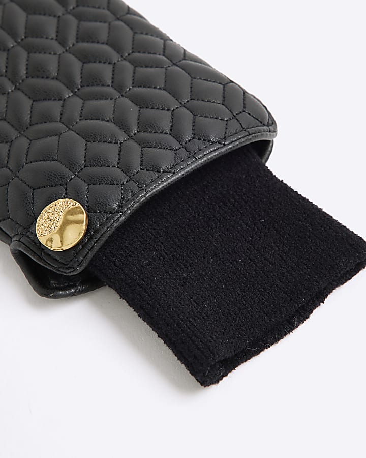 Black Faux Leather Quilted Cuff Gloves