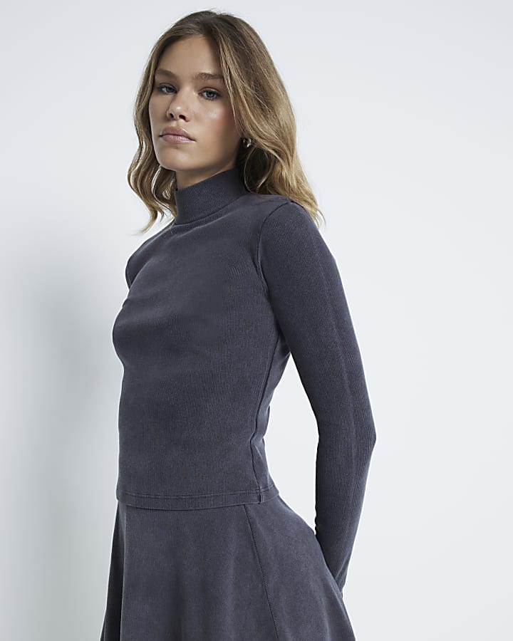 Grey Long sleeve Turtle Neck top