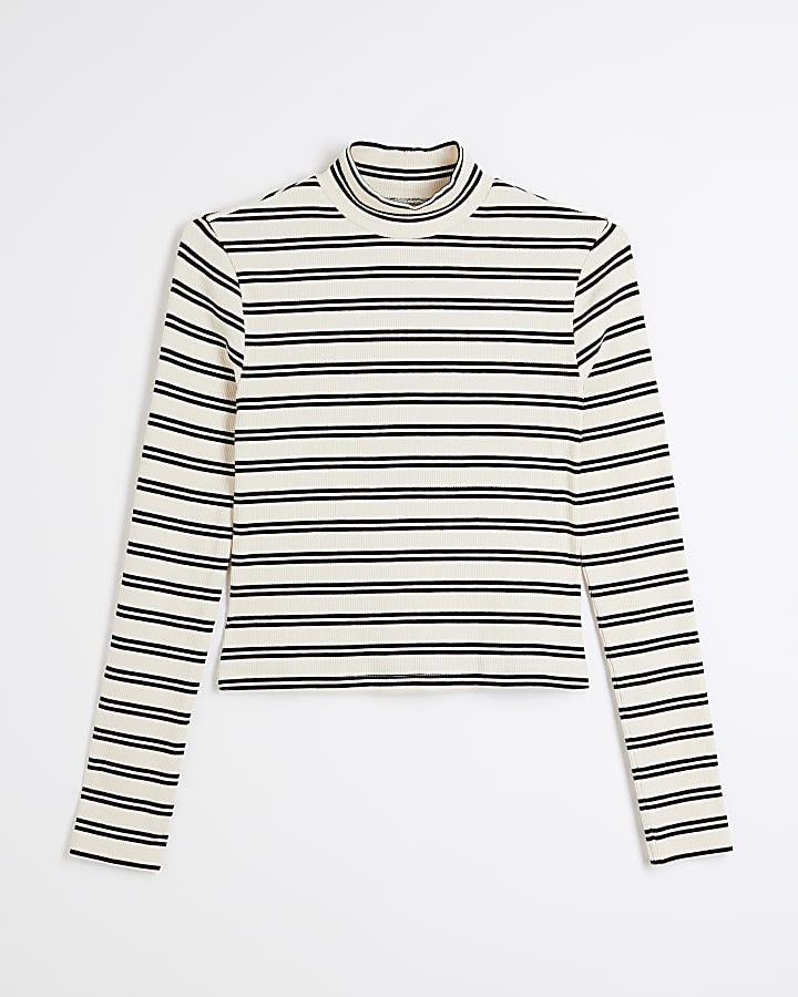 White Stripe long sleeve turtle neck top